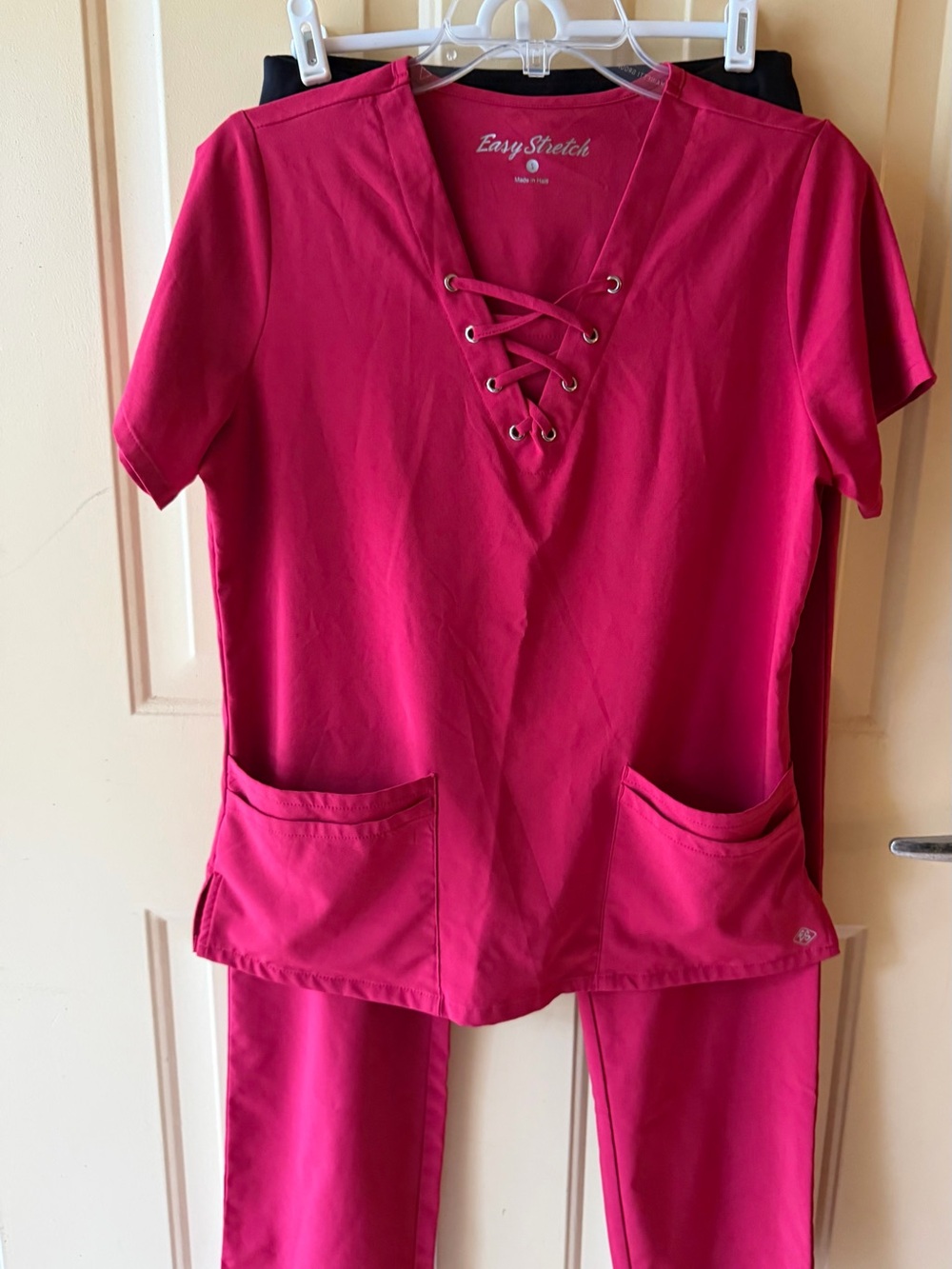 Easy Stretch Women's Fuchsia Lace-Up Scrub Top